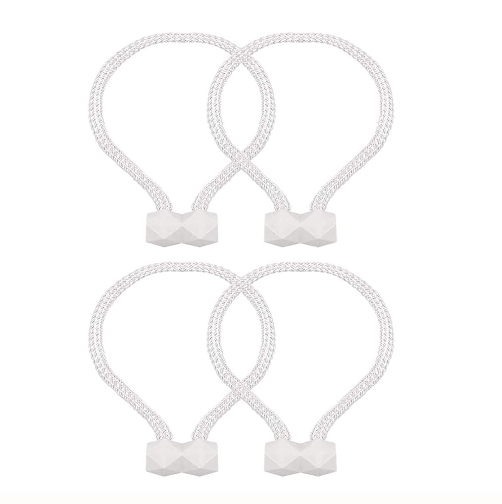 Curtain Tiebacks,4 PCS Magnetic Curtain Tie Backs Curtain Drapes Clips Curtain Clips Rope Holdbacks for Home Office Hotel Window Draperies Decoration White