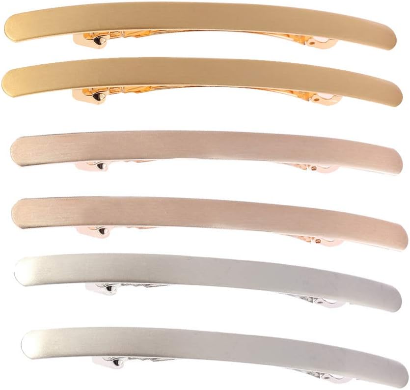 Lurrose 6pcs Slim Long Spring Hair Clips Smooth Surface Hair Clips Mental Hair Barrettes for Girls(Golden Brushed 2pcs + Silver Brushed 2pcs + Rose Gold Brushed 2pcs)