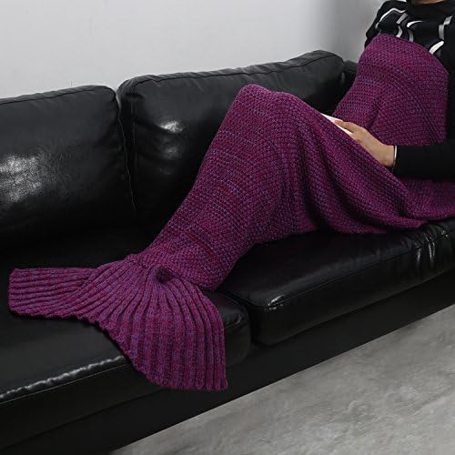 Mermaid Tail Blanket Crochet for Adult Teens Living Room Bedroom Sofa Super Soft Scales Blankets Sleeping Blankets (71''โ
น35.5''(adult), burgundy)