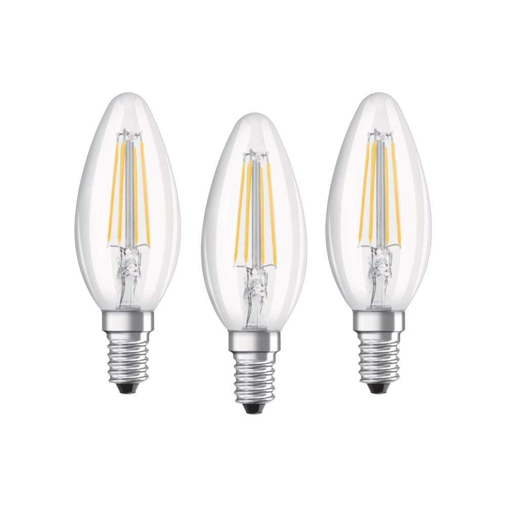 Osram Candle Shape Base Classic B LED Lamp, Glass, Cool White, E14, 4 W, Set of 3