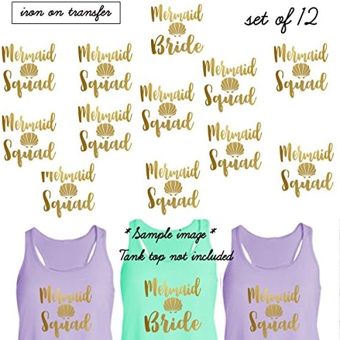 Set of 12 iron on,1- Mermaid Bride,11 - Mermaid Squad Iron on, DIY Bachelorette Party,Bridal Party, iron on for T shirt, Tank Top (#SS)