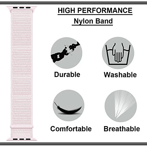 Yunsea For Apple Watch Band 38mm, New Nylon Sport Loop, with Hook and Loop Fastener, Adjustable Closure Wrist Strap, Replacement Band for iwatch, (38mm, Pearl Pink)