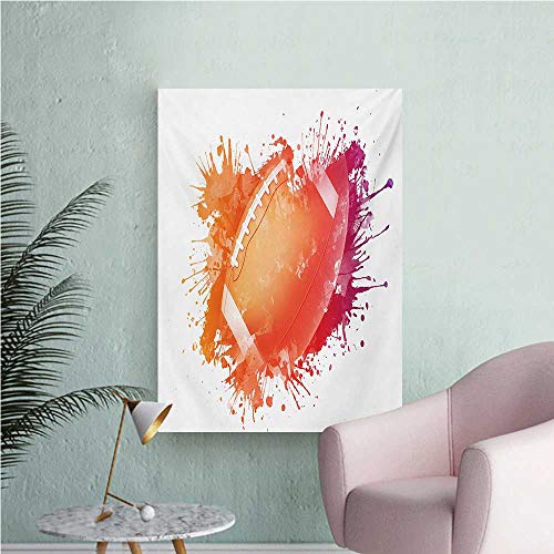 Anzhutwelve Sports Painting Post Rugby Ball in Digital Watercolors Splash Recreational Leisure Sports Run DesignOrange Red W24 xL32 Wall Poster