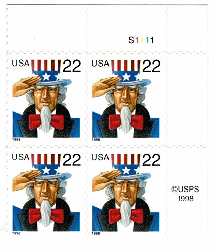 Uncle Sam Plate Block of 4 22c Stamps - Scott 3259 - Mint