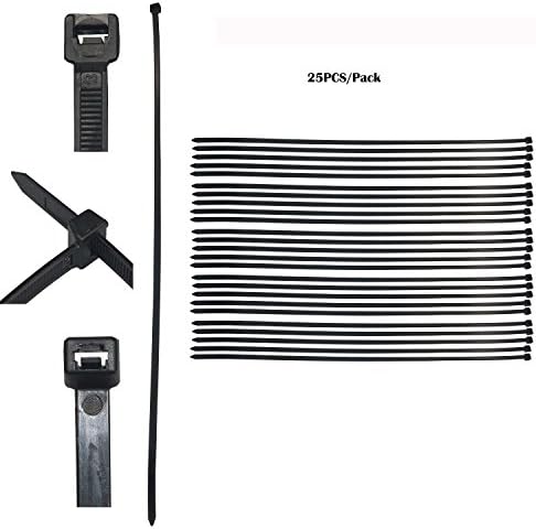 EZSTGadget Heavy Duty Nylon Zip Self Locking Fasten Cable Ties 16Inch 25PCS Pack Ultra Strong 50LBS 0.189Inch Width Wire Wraps Black for Home Office Garden Garage and Workshop UV Resistant