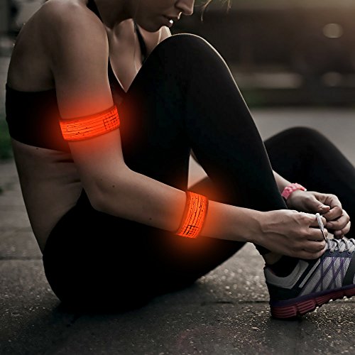 Higo LED Lights for Runner - Rainproof LED Slap Bracelet, Jogging Armband Wraps with Reflecive Printing& Color Box Package (Orange--Design Ⅲ) - Thumbnail 3