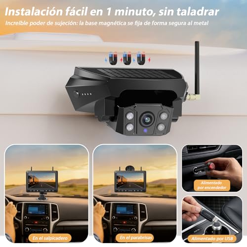 Wireless Solar Reversing Camera with 10000mAh Battery, 7 Inch Wireless Reversing Camera, IP69 Waterproof, Infrared Night Vision for Caravan, Truck, Car, Camper (VS-7E)