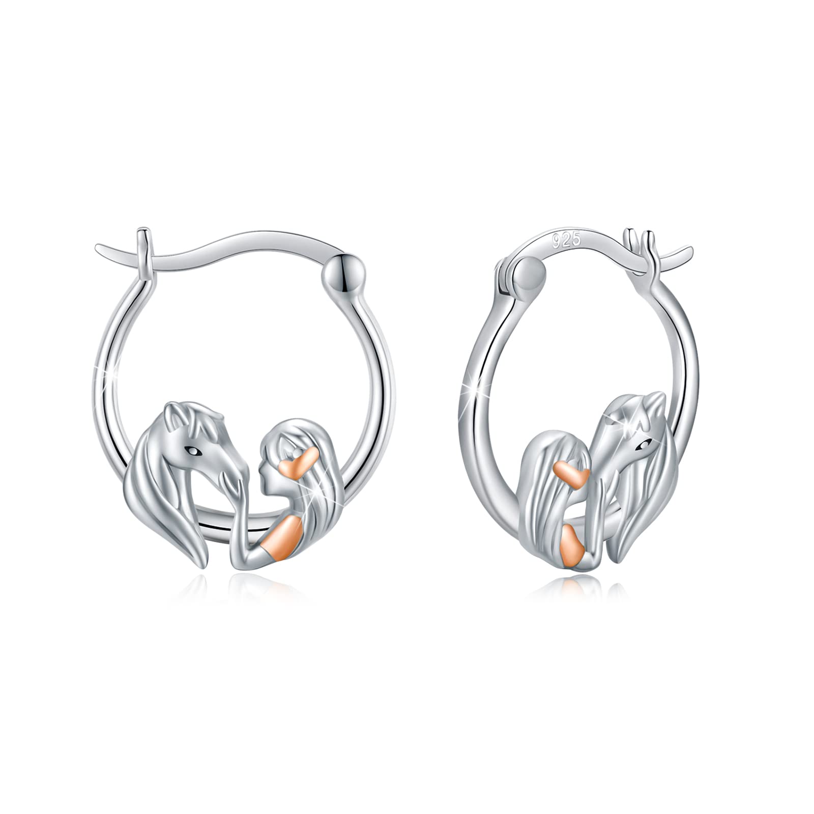 Horse Earrings Girls 925 Sterling Silver Rose Gold Horse Hoop Earrings Animal Earrings Horse Jewellery Valentines Gifts for Women Kids