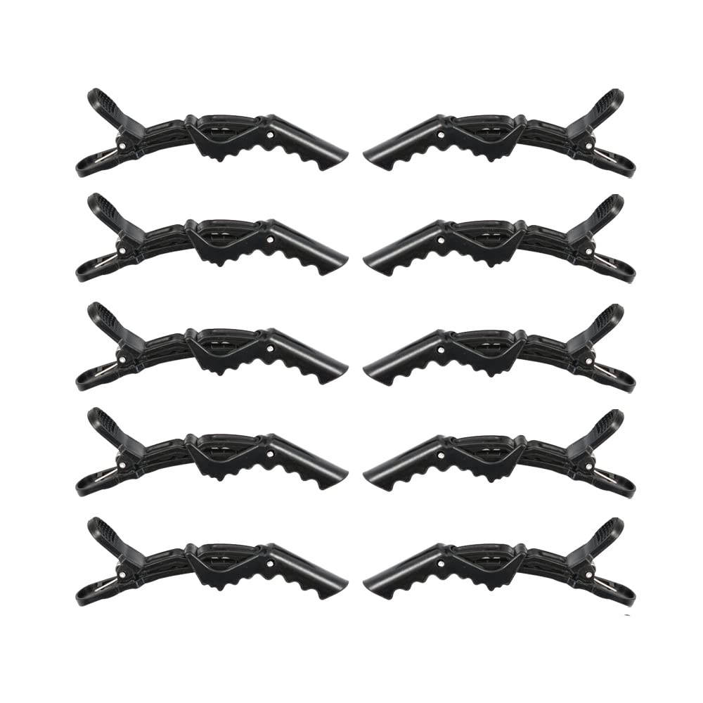 10 Pieces Crocodile Hair Sectioning Clips Barrette with Nonslip Grip Wide Teeth Professional Hairdressing Styling Clips for Salon (Black)