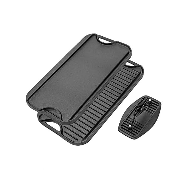CO-Z 20 Inches Pre-Seasoned Cast Iron Reversible Griddle with Grill Press, Large Nonstick Two Burner Flat Universal…