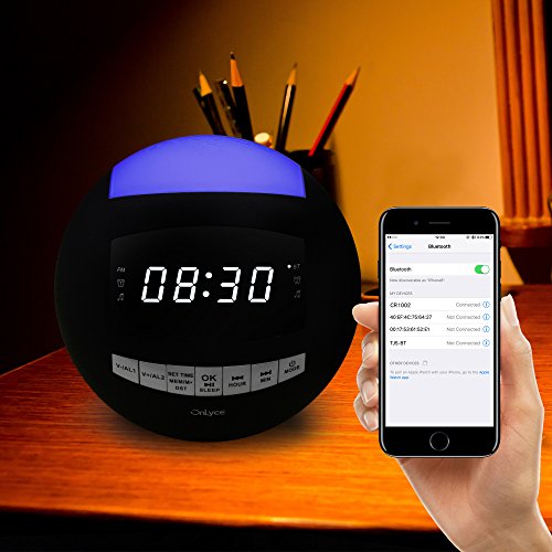 OnLyee-Digital-Dimmable-Alarm-Clock-Radio-Wireless-Bluetooth-Speaker-with-AM-FMAUXDual-USB-ChargingMulti-Color-LED-Night-Light