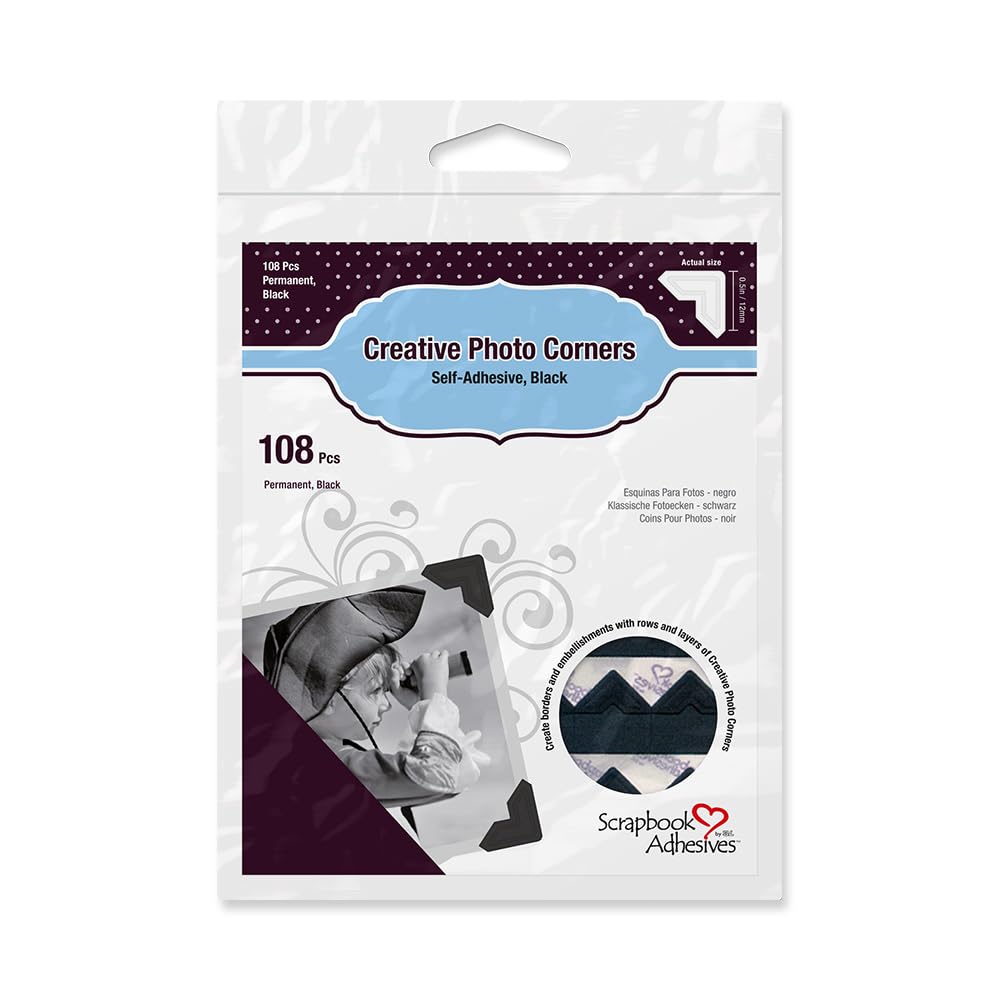 Classic Style Paper Photo Corners .5" Self Adhesive 108/Pkg-Black