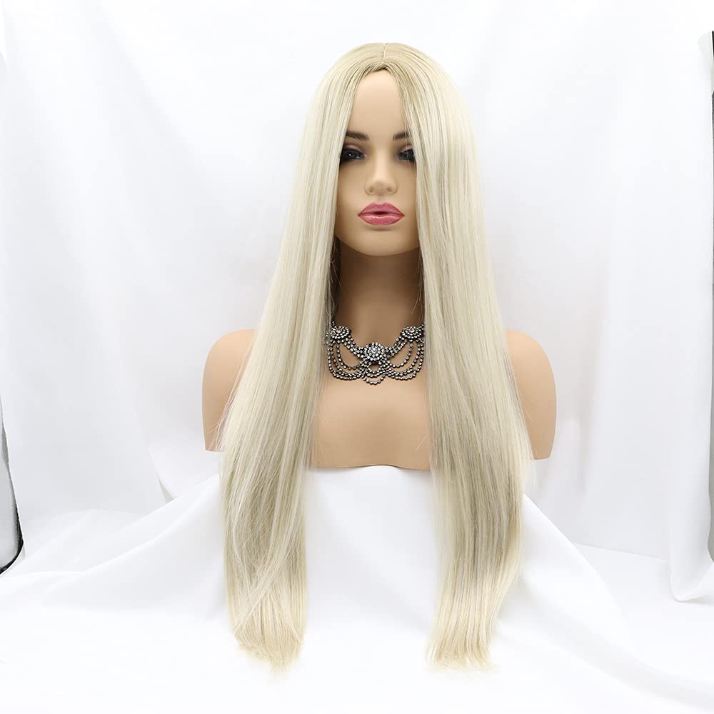 xiweiya Light Blonde Mixed Wig - Ombre Blonde Natural Wavy Synthetic Wig - Heat Resistant, Glueless, High Density, 24 inch