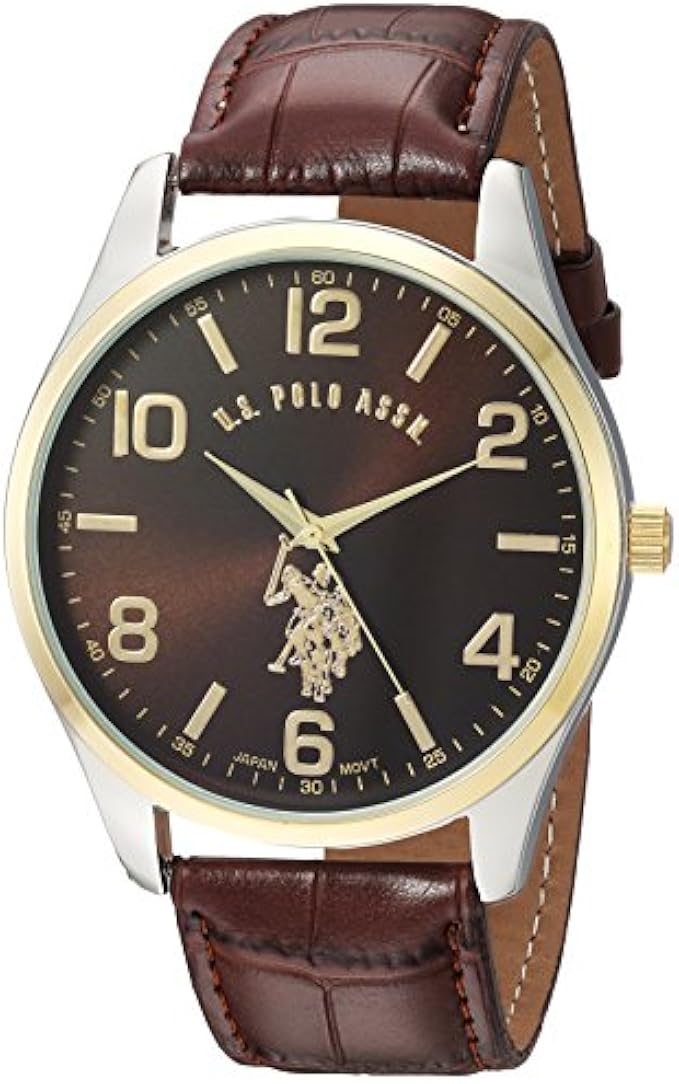 U.S. Polo Assn. Classic Men's USC50225 Watch with Brown Faux-Leather Strap