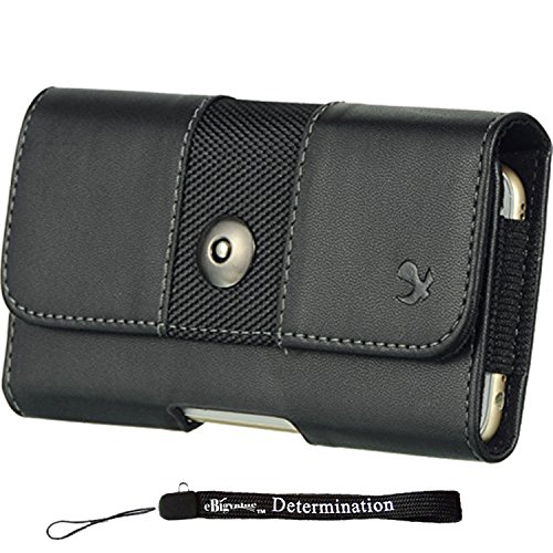 Horizontal Executive Black Nylon Leather Hip Holster w/Belt Clip, Loop [CEL964] For Microsoft Lumia 950 / 950 XL / 640 / 640 XL / 540 Dual SmartPhones + eBigValue HandStrap