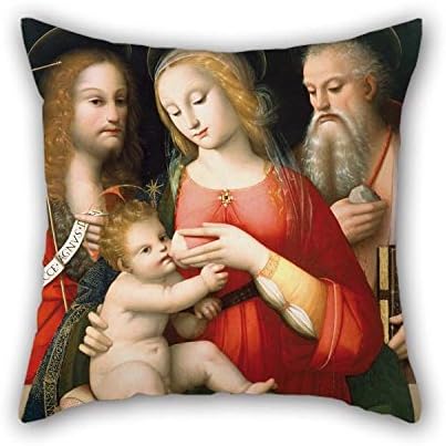 The Oil Painting Andrea Piccinelli Known As 'il Brescianino' - Madonna With Child And Saints John The Baptist And Girolamo Pillowcover Of 16 X 16 Inches / 40 By 40 Cm Decoration Gift For Study Roo