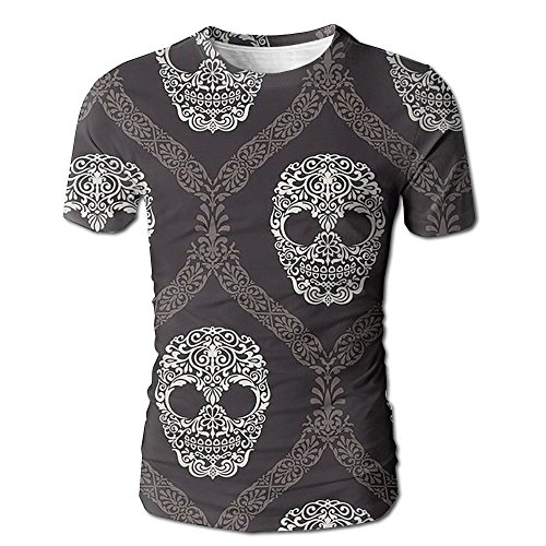 Black Skull Mask Men's Crew Neck Casual ComfortSoft T-Shirt Short Sleeves Creative 3D Printed Graphic