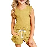 DOKOTOO KIDS Girls Summer Outfits Girl Clothes Sleeveless Tops and Shorts Set with Pockets Size 4-13 Years