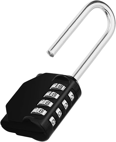 ZHEGE Large 4-Digit Weatherproof Padlock with Long Shackle 2.62 in Black