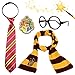 4PCS Magic Set, Striped Knit Scarf Striped Tie with Glasses & College Badge
