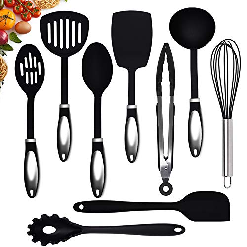 Cooking Utensils Set For Nonstick Cookware 9 Kitchen Utensils With Stainless Stee Handle Silicone And Nylon Utensils Set BPA Free. Spatula Set Kitchen Tool Set. Best Kitchen Utensils Gifts - TWICHAN