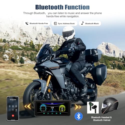 CAMECHO Motorcycle Screen 8.1 Inch HD Dash Cam Dual Camera AV/AR, CarPlay & Android Auto Wireless, IP68, Bluetooth | Universal DVR Monitor with EQ Adjustment for Motorcycles