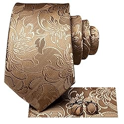Hi-Tie Floral Khaki Ties for Men Silk Tie and