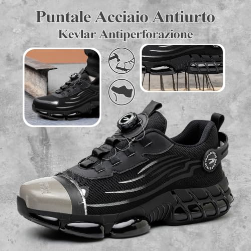 GemChve Safety Shoes Men Women Lightweight Breathable Sneakers Non-Slip Safety Shoes with Steel Toe Quick Adjustment of Laces 36-46 EU