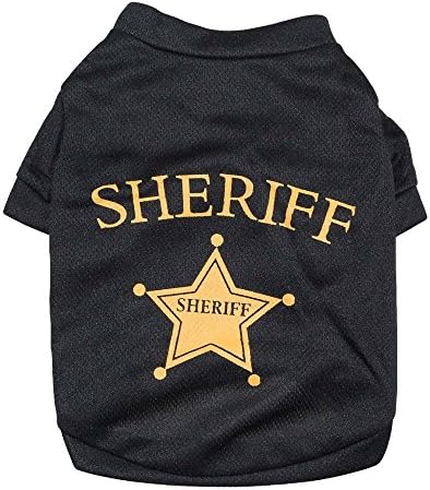 Black T Shirt Prints SHERIFF Star Dog Cat Puppy Clothes Spring Summer (M)