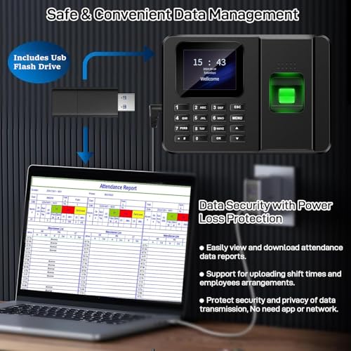 Forubar 2 in 1 Time Clocks for Employees Small Business (Fingerprint + Password) Employee Clock in & Out Machine Attendance Punch Clock, Clock in Machine for Employees - Multilingual Including Arabic