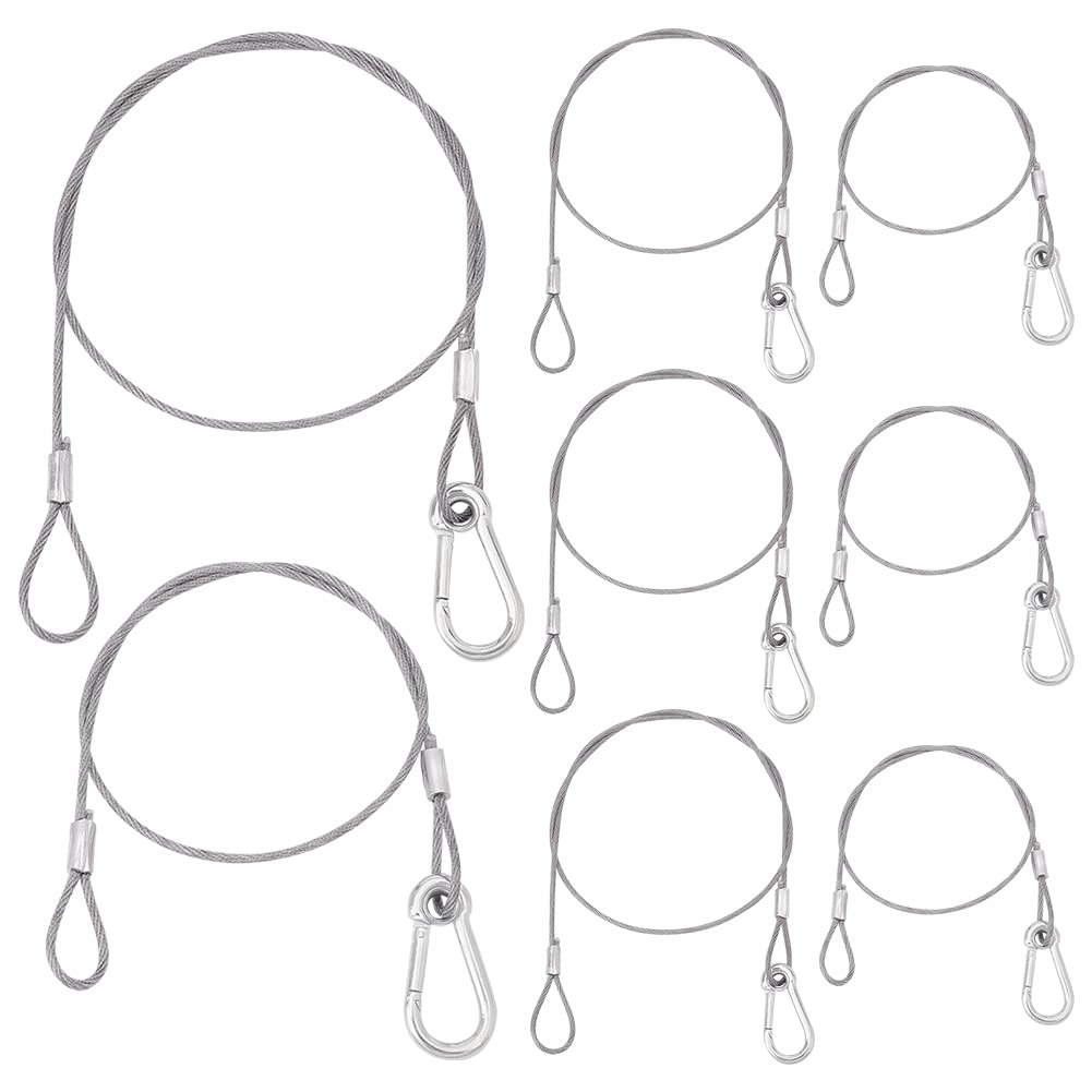 UNICRAFTALE 8Pcs 2 Sizes Safety Cables For Stage Lights 600~780mm 304 Stainless Steel Safety Cable Heavy Duty Safety Cable for DJ Stage Lighting Par Light Moving Head Light