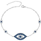Evil Eye Bracelet Protection Evil Eye Bracelets for Women Sterling Silver Blue Greek Turkish Third Link Chain 9 inch