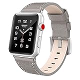 Apple Watch Band 42mm Leather, Swees iWatch Genuine Leather Bands Strap Replacement Wristband with Stainless Steel Clasp Buckle for Apple Watch Series 2 (2016) / Series 1 Women Men, Grey