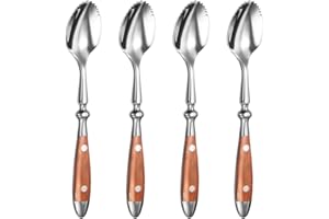 cogae Grapefruit Spoons Set Kit 4PCS Serrated Grapefruit Spoon, Stainless Steel 18/8 Fruit Spoon Kiwi Spoon Kit with Wood Han