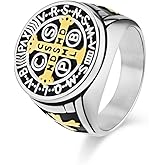FUTPLOR St Benedict Exorcism Ring, Titanium Steel Catholic Ring for Men Saint Benedict Medal Catholic Roman Cross Protection Jewelry Religious Amulet Signet Rings Big Size 7/8/9/10/11/12/13
