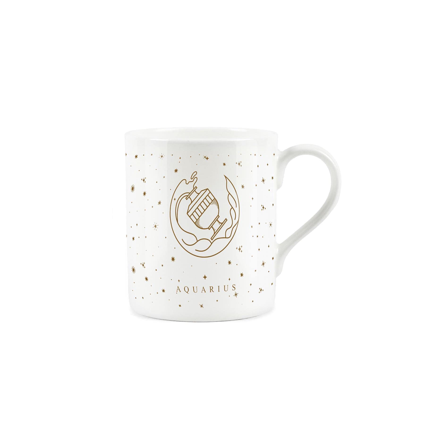 Purely Home Aquarius Gold Star Sign Mug - Small Fine Bone China White Mug Coffee/Tea Present Zodiac Gift