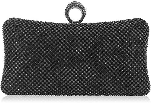 Dexmay Rhinestone Crystal Ring Clutch Purse Luxury Evening Bag for Bridal Wedding Party