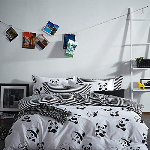 Black White Panda Duvet Cover Set 100% Cotton Kid Teen Adult Bedding Set (Full(Fitted Sheet), Panda)