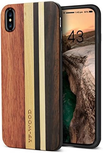 YFWOOD Replacement for iPhone X/XS Wood Case, Unique Wood Grain Stripe Shockproof Drop Proof Slim Thin Hybrid Silicone Bumper Protection Cover Compatible with iPhone X/iPhone XS