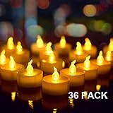 AMAGIC 36 Pack Flameless Battery Operated Tea Lights, Small Electric Tealight Amber Yellow Flickering Bulk, LED Plastic Candle Holiday & Home Decoration, 1.4 x 1.3, White