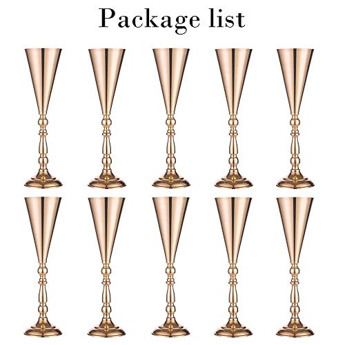 Sziqiqi Set of 10 Tall Metal Wedding Centerpieces for Reception Tables, Gold Flower Vase Stand, Base Decortion for Party, Events, Birthday, Celebration Ceremonies, L × 10