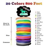 3D Pen Filament Refills PLA - 20 Colors 400 Feet(10 Glow, 6 Fluo, 4 Common) Bonus 250 Stencil eBook - Dikale 3D Pen Filament 1.75mm for DigiHero MYNT3D Canbor Hongdak 3D Pen(Does Not Fit 3Doodler)