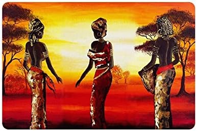 23.6"(L) x 15.7"(W),3/16" thickness, Oil Painting Art African Woman Non-woven Fabric Top Doormat,Indoor/Outdoor Floor Mat