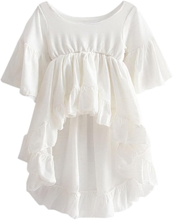 Amazon Co Jp Cutelove 子供ドレス マーメイドワンピース 無地 ホワイト フリル ふりふり 半袖 Tシャツ 女の子 夏 普段着 コットン 可愛い 服 ファッション小物