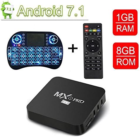 VGROUND Android TV Box Android 7.1 TV Box S905W Quad Core 64 Bit 3D 4K H.265 Decoding 2.4GHz WiFi with Wireless Backlit Keyboard -1G+8G