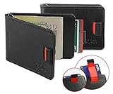 Mens Ultra Slim Bifold Leather Wallet Pull Tab with Money Clip