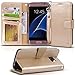 Arae Case Compatible for Samsung Galaxy s7 Edge, [Wrist Strap] Flip Folio [Kickstand Feature] PU Leather Wallet case with ID&Credit Card Pockets (Champagne Gold)