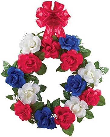 Patriotic Rose and Greenery Wreath with Bow