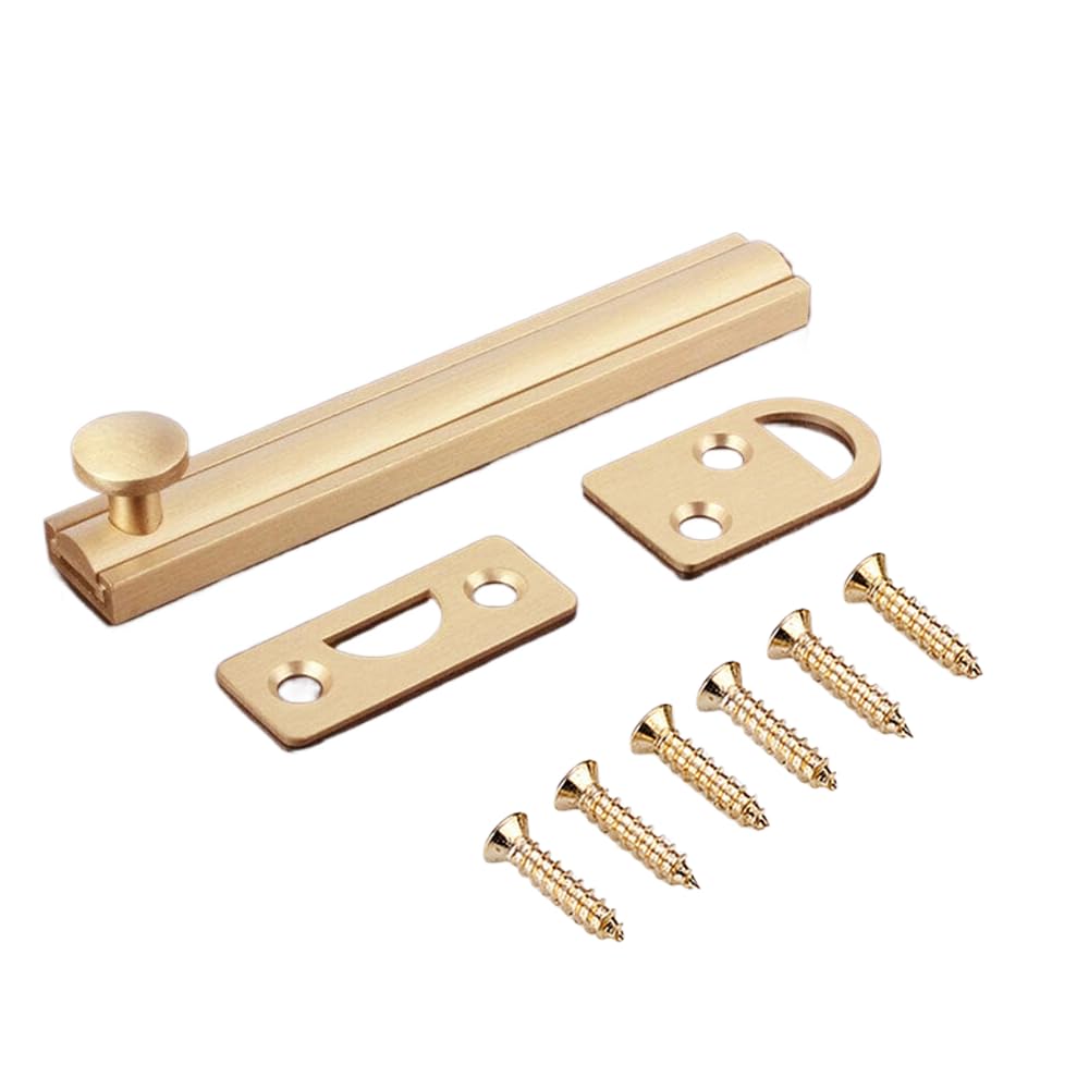 SUPERTOOL Surface Latch, 1PC Brass Door Bolt Unrust Simple Barrel Bolt Lock for Room,Window Locks,Toilet Gate and Shed Doors(204mmx15mm Brushed Gold)