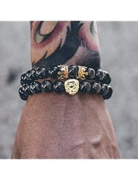 Joan Nunu - Juego de pulseras de cuentas de piedra de 0.315 in hechas a mano con diseño de tigre y corona de rey